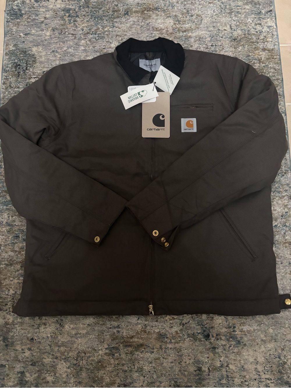 Carhartt Men's Dark Brown Canvas Work Jacket with Black Collar